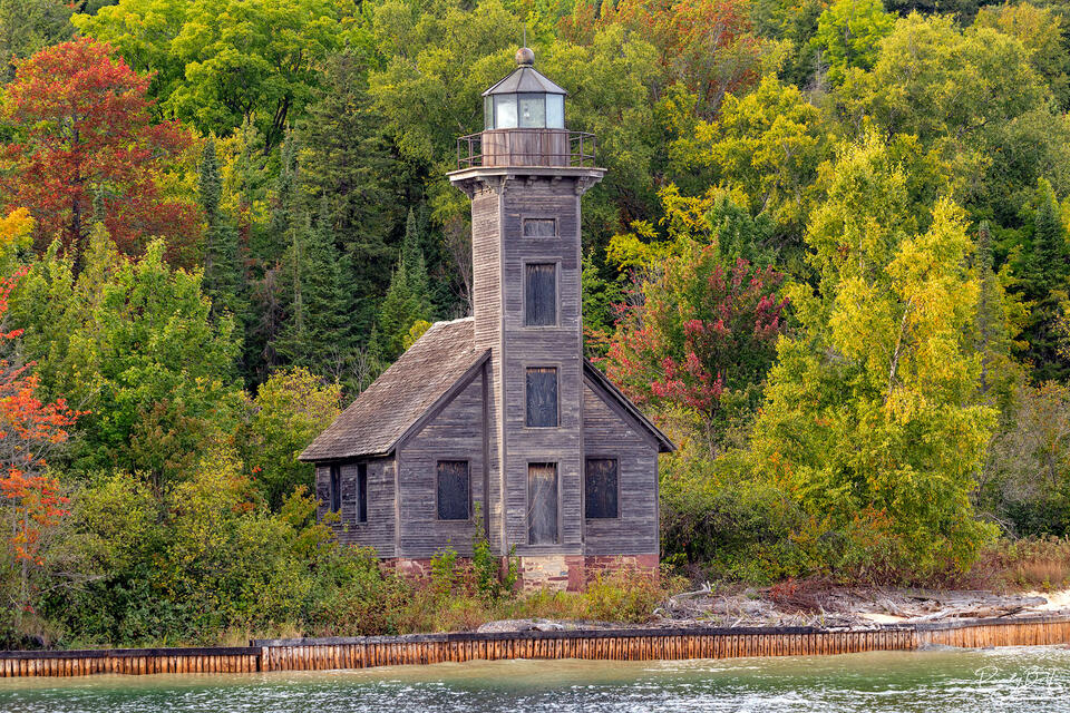 East Channel Lighthouse with fall color on Grand Island near Pictured Rocks