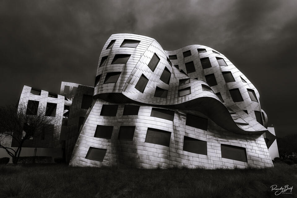 black and white fine art image of the Cleveland Clinic Lou Ruvo Center for Brain Health in Las Vegas, Nevada.