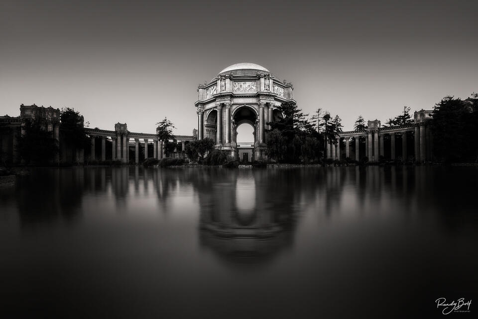 black and white palace of fine arts in San Francisco.