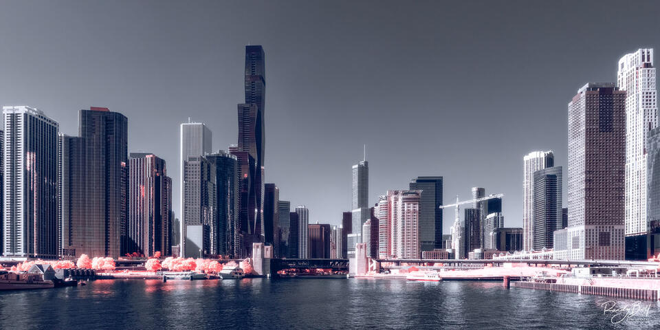 infrared fine art image of the Chicago skyline.