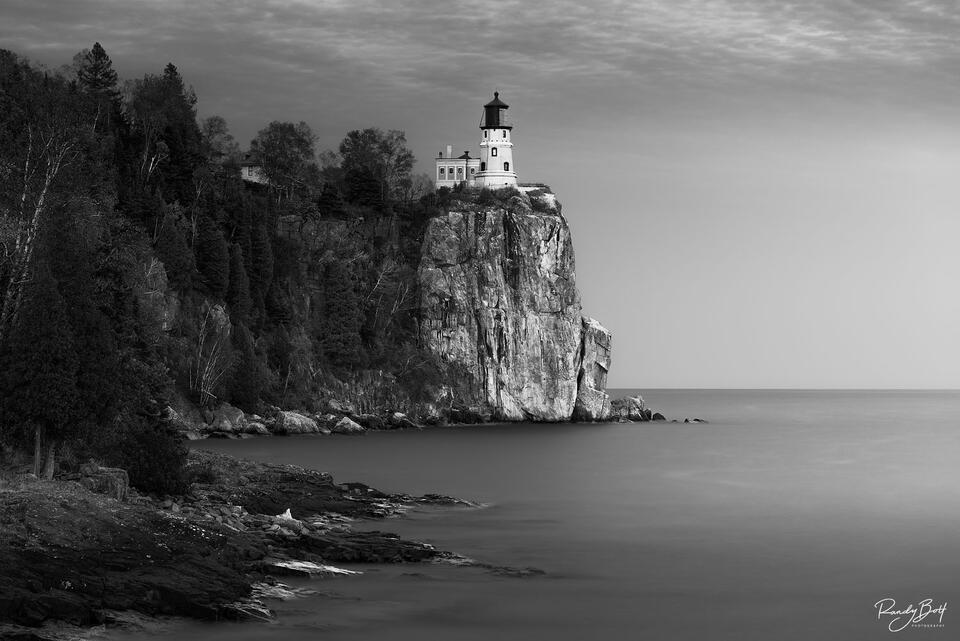 Black and white fine art image of Split rock lighthouse using long exposure photography