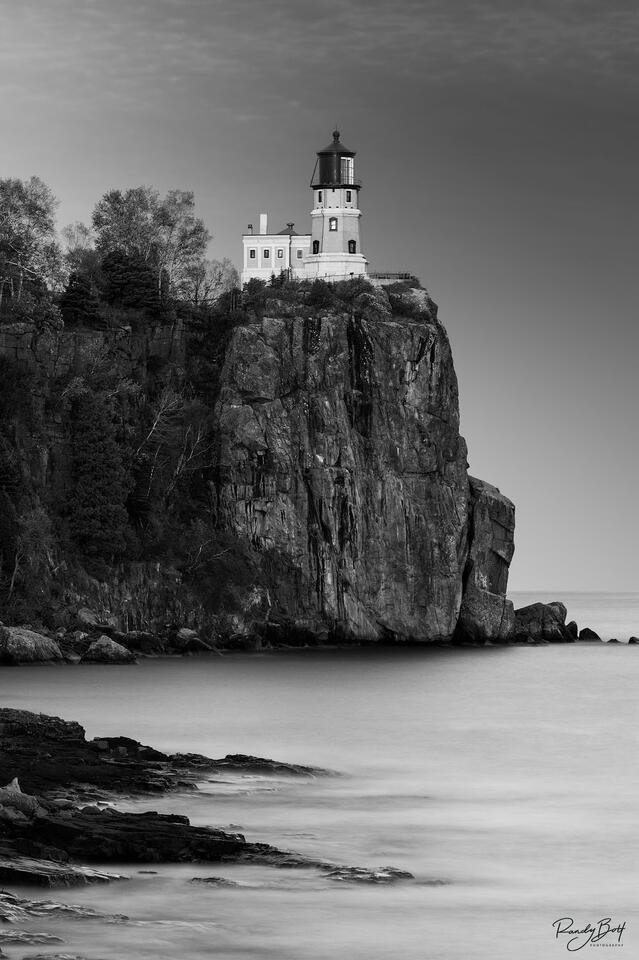Fine Art, black and white image of the Split Rock Lighthouse near two harbors Minnesota.